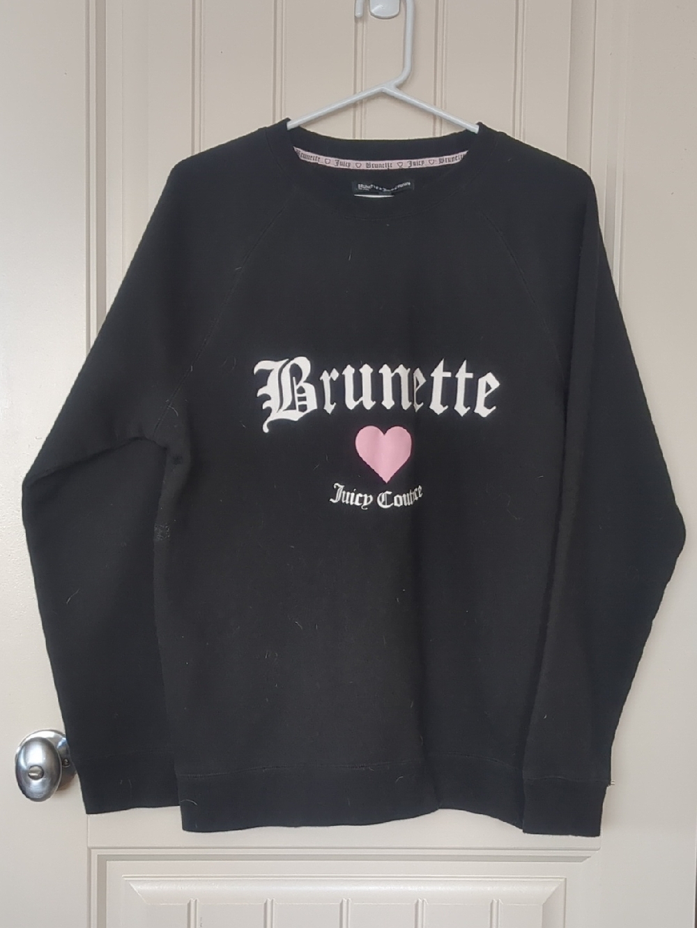Juicy Couture Black Sweatshirt with Pink Heart & 'Brunette' Text